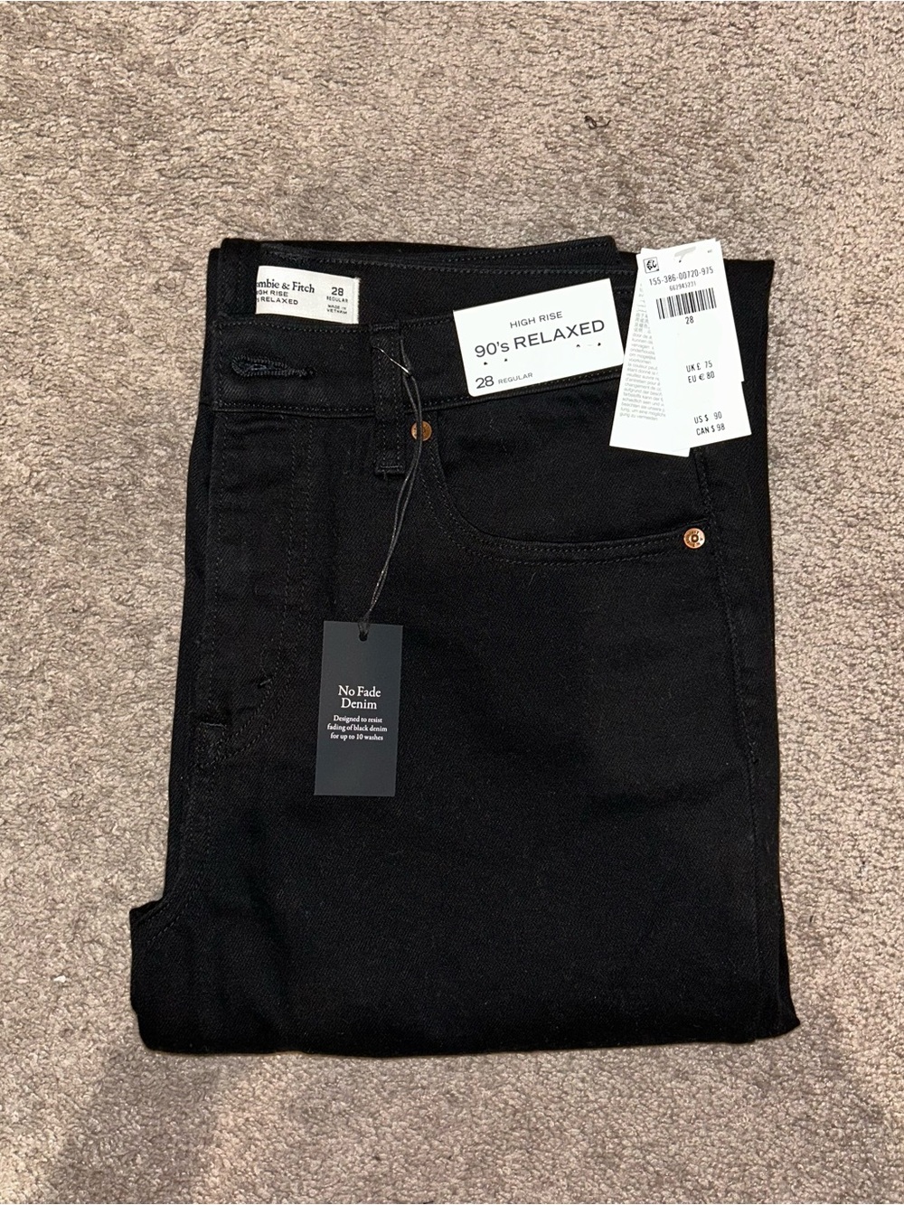 NWT Abercrombie & Fitch High Rise 90's Relaxed Black Jeans